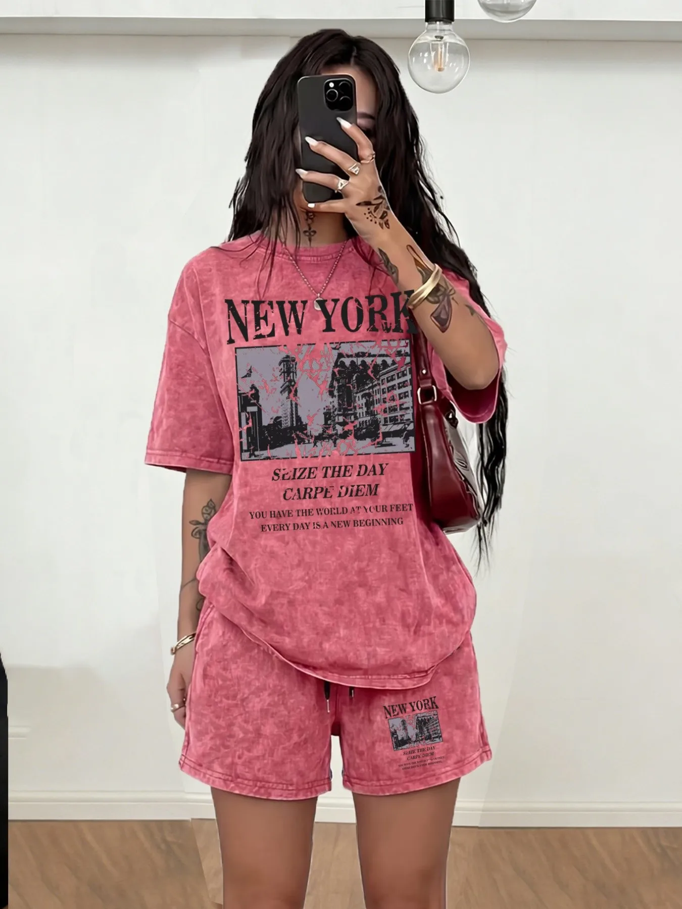 2026 Summer Best-selling Fashion Casual Comfort 3D Letter Pattern Printed Women's Short Sleeve Shorts Set