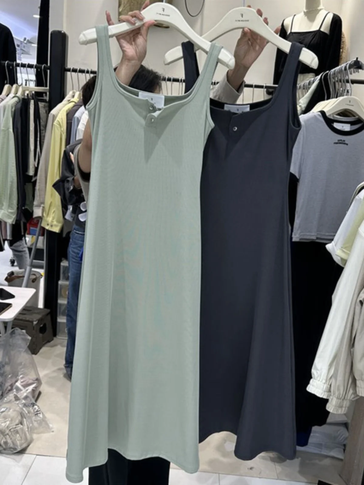 

Летняя юбка-миди больших размеров из ледяного шелка с бретельками Dr, корейская простая юбка-миди трапециевидной формы, женская одежда, повседневная одежда из тонкой ткани