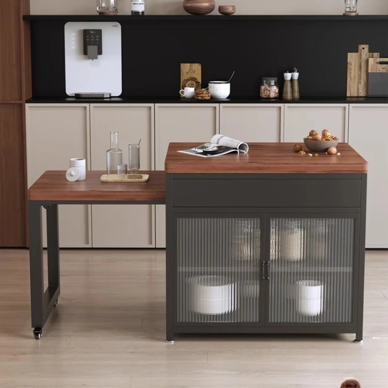 

Industrial Style Restaurant Integrated Retractable Home Kitchen Bar Table Wrought Iron Solid Wood Small Apartmen