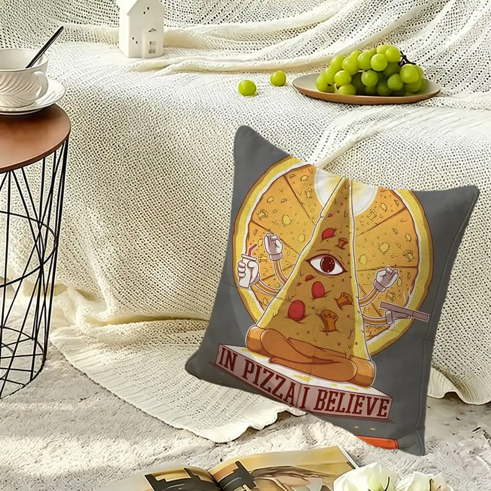 Delicious cartoon pizza Soft Pillow Shell For Sofa Living Space Bedroom Headboard Backrest Square Cushion Cozy
