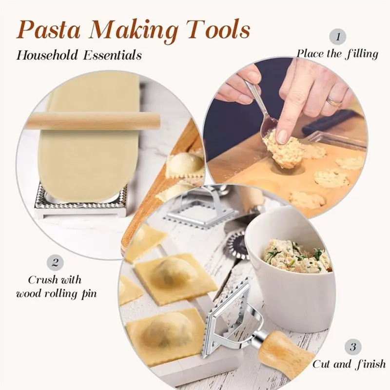 WCS-Raviolo Maker Cutter Kit 5 Pcs Ravioli Mold Set 2 Inch Square 12-Hole Raviolis Press 3 Pasta Cutter Stamps