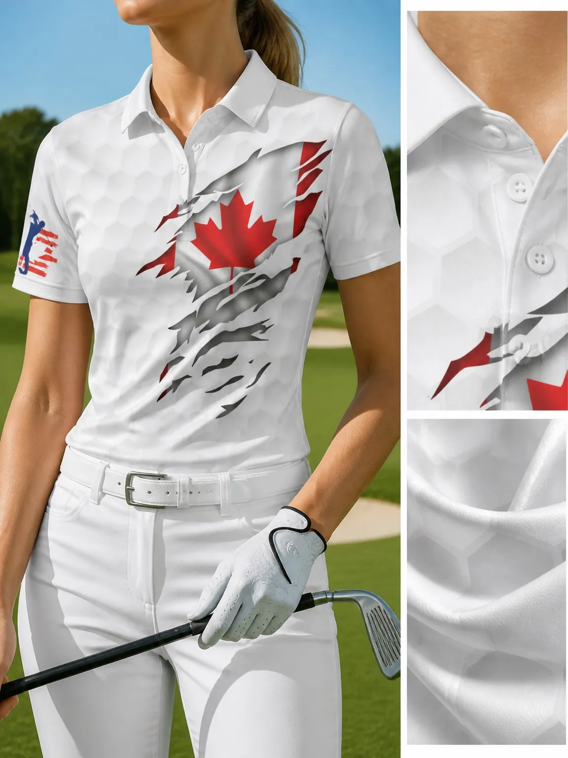 Summer Women's Sports Polo Shirt, Loose and Comfortable T-Shirt, Canadian Print Ball Sports Women's Sports T-Shirt Top