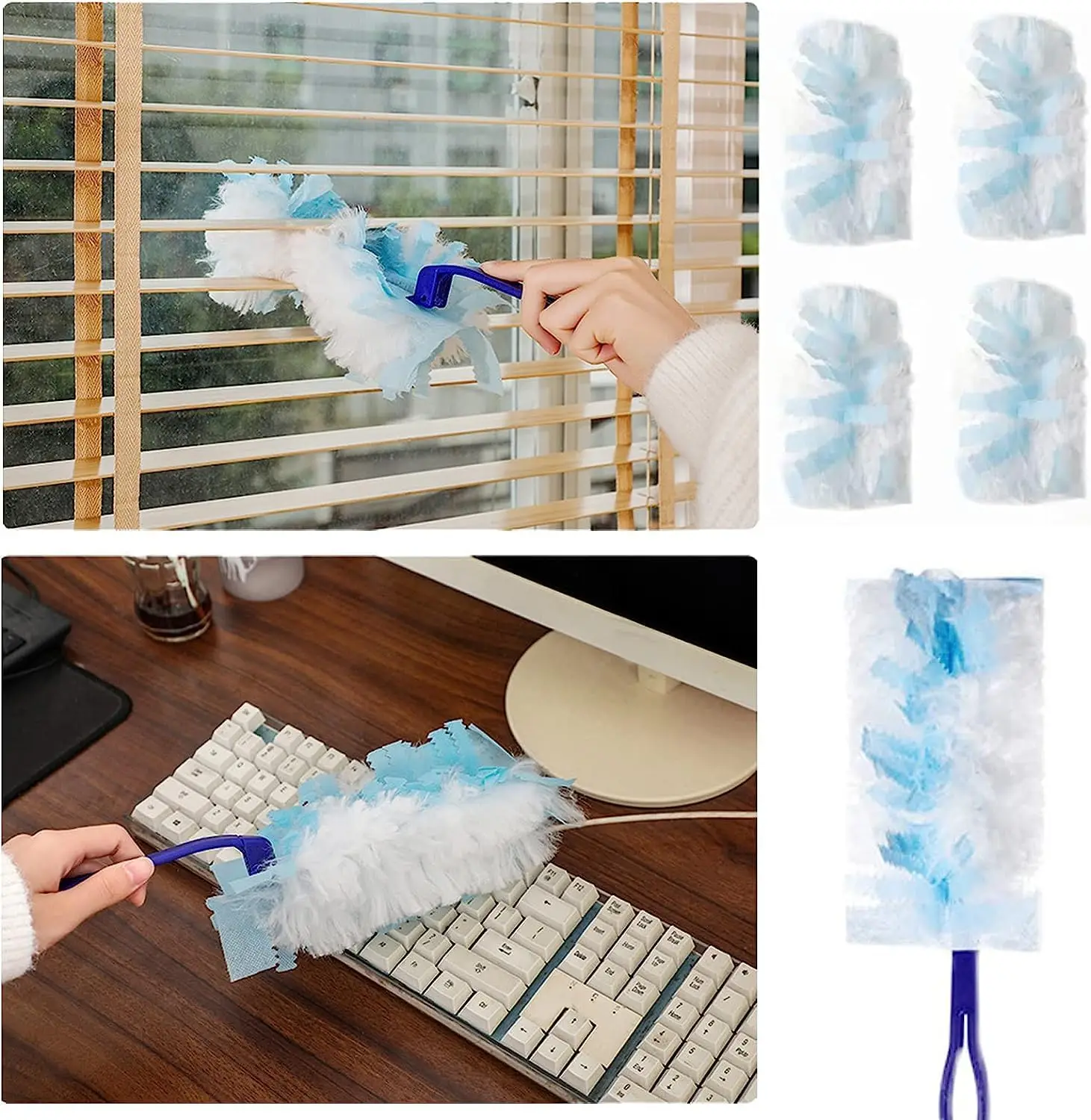 Disposable Electrostatic Dust Duster Blue Fiber Brush Head Compatible Feather Duster Household Desk Bookshelf Cleaning Tool