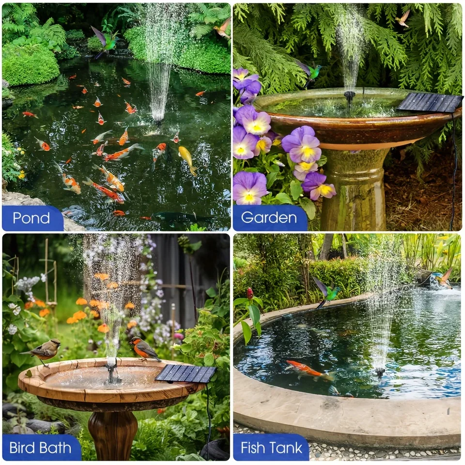 

Solar Fountain with 6 Nozzles - 1.4W Solar Panel Floating Water Pump for Bird Baths, Pools,Garden DIY Waterfall Yard Decor