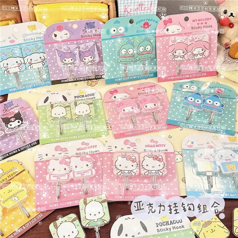 Hello Kitty Cinnamoroll Anime Kawaii MINISO Acrylic Wall Hooks Cute Kuromi Storage Decoration Sticky Hooks Gifts for Girls