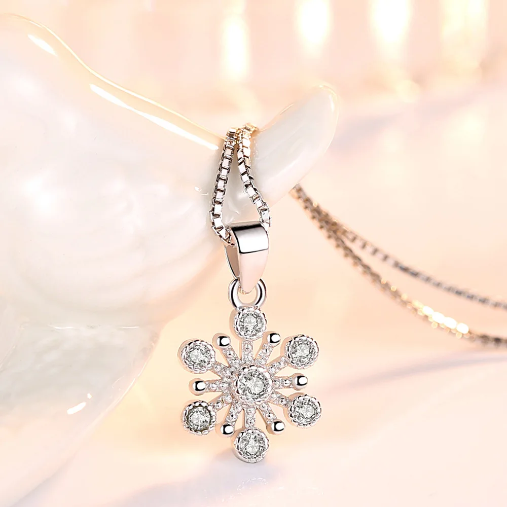 925 Sterling Silver Fashion Light Luxury Crystal Ice Flower Zircon Pendant Necklace Birthday Party Anniversary Gift