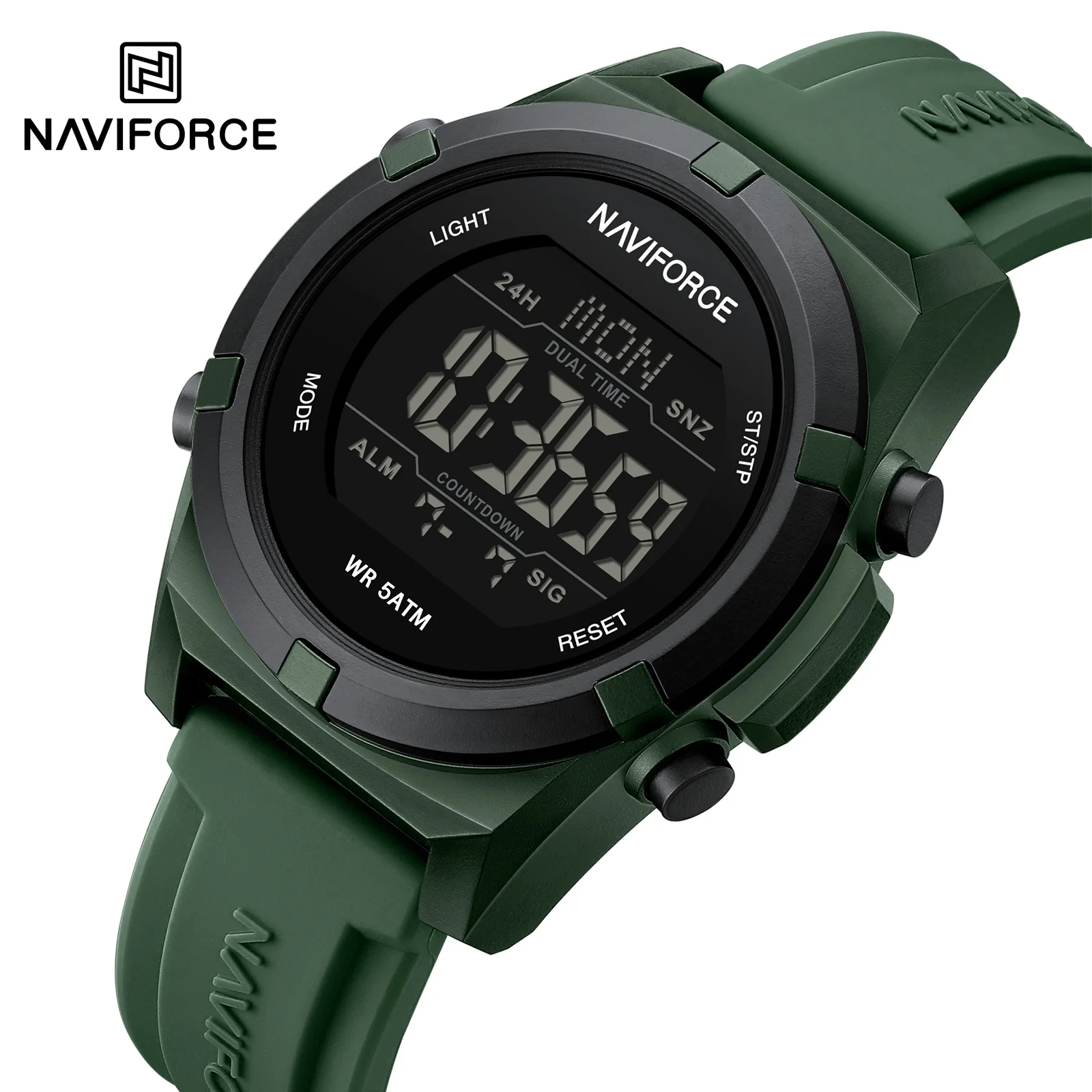 

NAVIFORCE NF7127 мужские электронные часы многофункциональные мужские спортивные 5ATM секундомер для воды будильник обратного отсчета часы с силиконовым ремешком