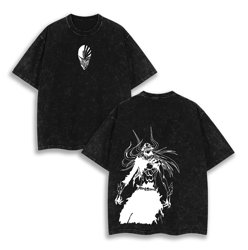 غسلها المتضخم التبييض أنيمي الجرافيك تي شيرت النساء الرجال Ichigo Kurosaki بانكاي الجوف تي شيرت مبيض الإناث الذكور الملابس تيز