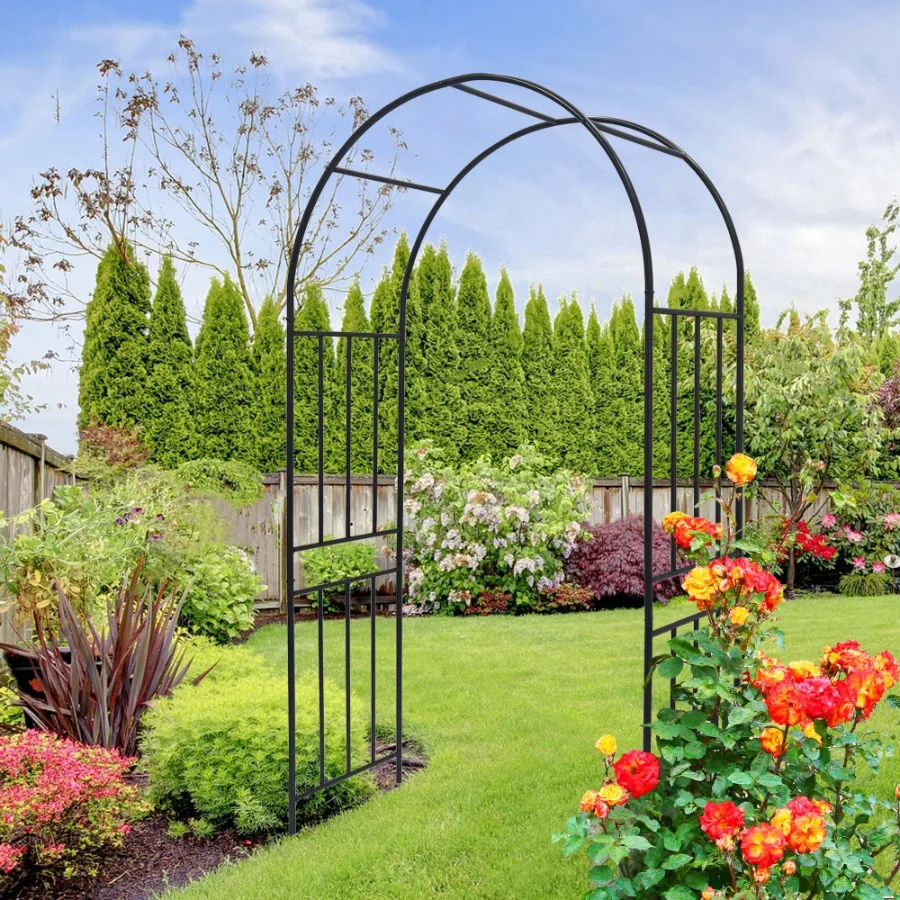 

Metal Garden Arch L42.24'' x W17.52'' x H85.82'' Climbing Plants Support Rose Arch Outdoor Black