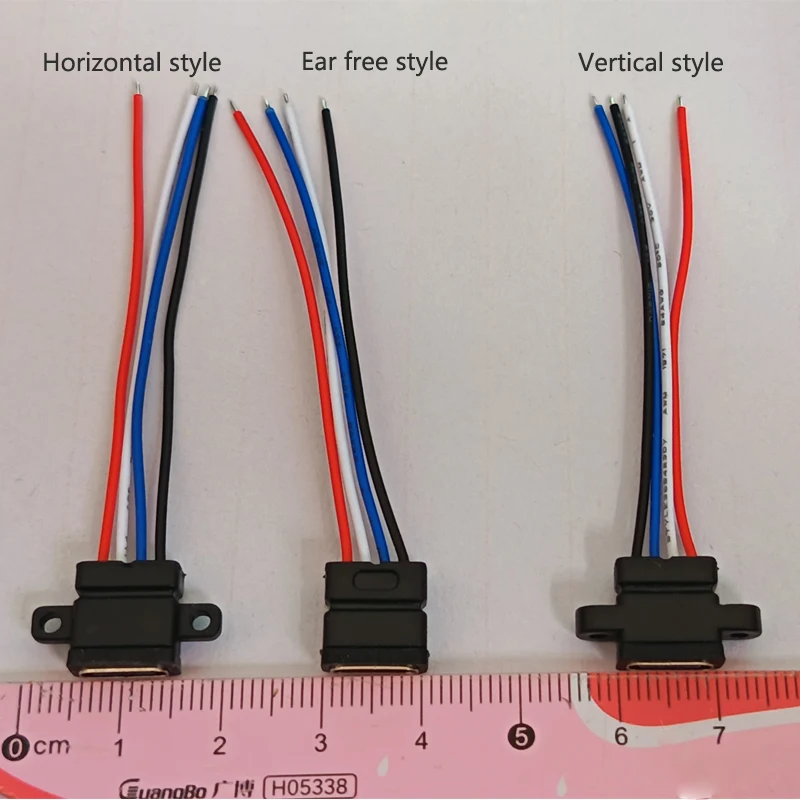 1/3/5/10PCS Type-C Waterproof Female Connector With 4P Soldered Wires 3A 5V Waterproof Brush Head Charging Data Type-C Tail Plug