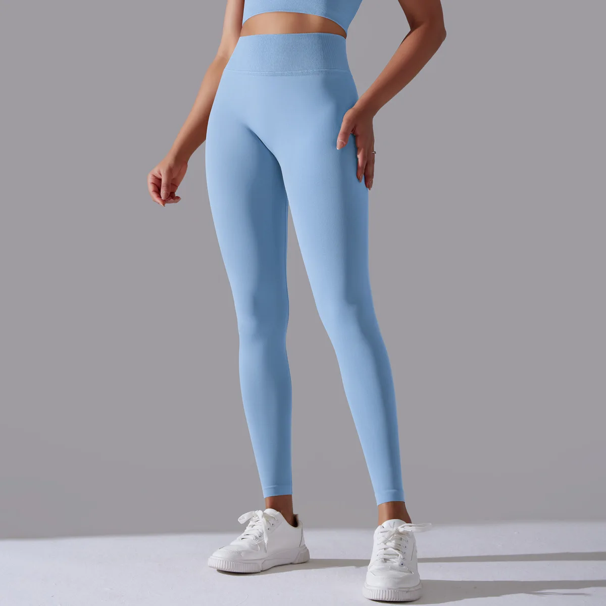 

Women High Waist Leisure Solid Tights Pants Female Fashion Seamless Gym Sports Elastic Hip Fitness Leggings Slim Blue Pants