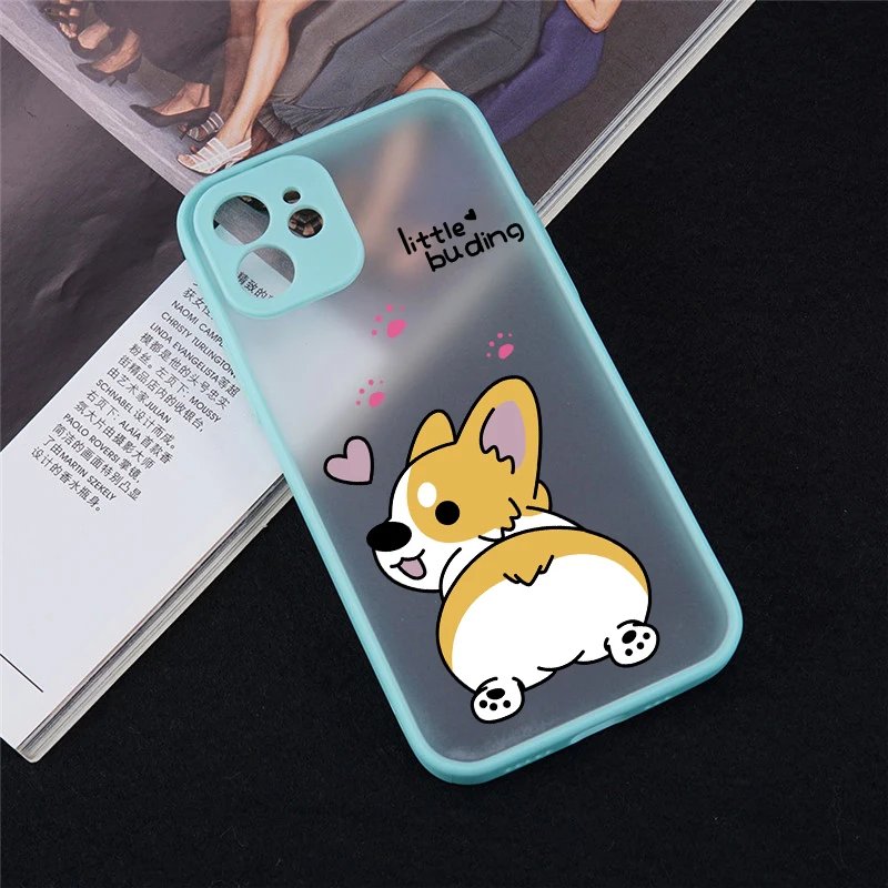 Cartoon Dog Corgi Phone Case for iPhone 17 16 15 13 11 Pro Max Mini 7 14 Plus SE Cute Love Heart Hard Clear Matte Pattern Cover