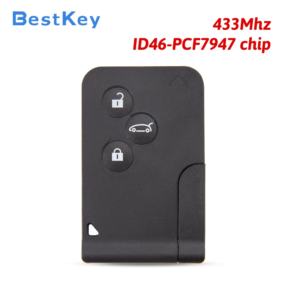 Best Key3 Button 433MHz Auto Smart Card Remote With ID46 PCF7947 Chip DIY Fob Fit Renault Megane II Scenic Full Range Stable