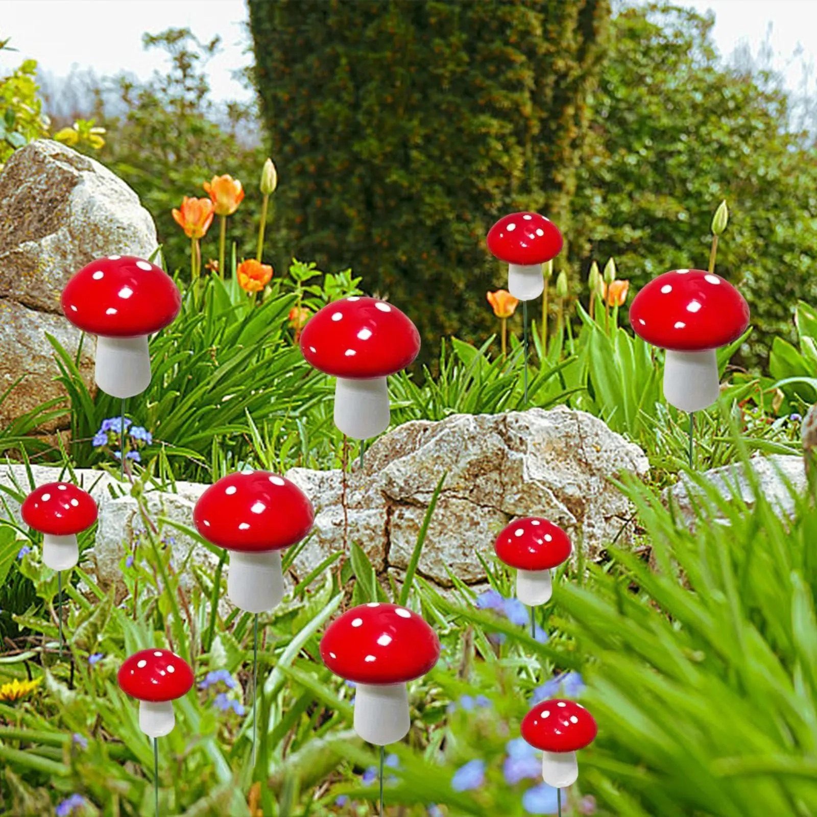 

10Pcs Miniature Statue Figurine Holiday Lawn Festival Mushroom Garden Stakes