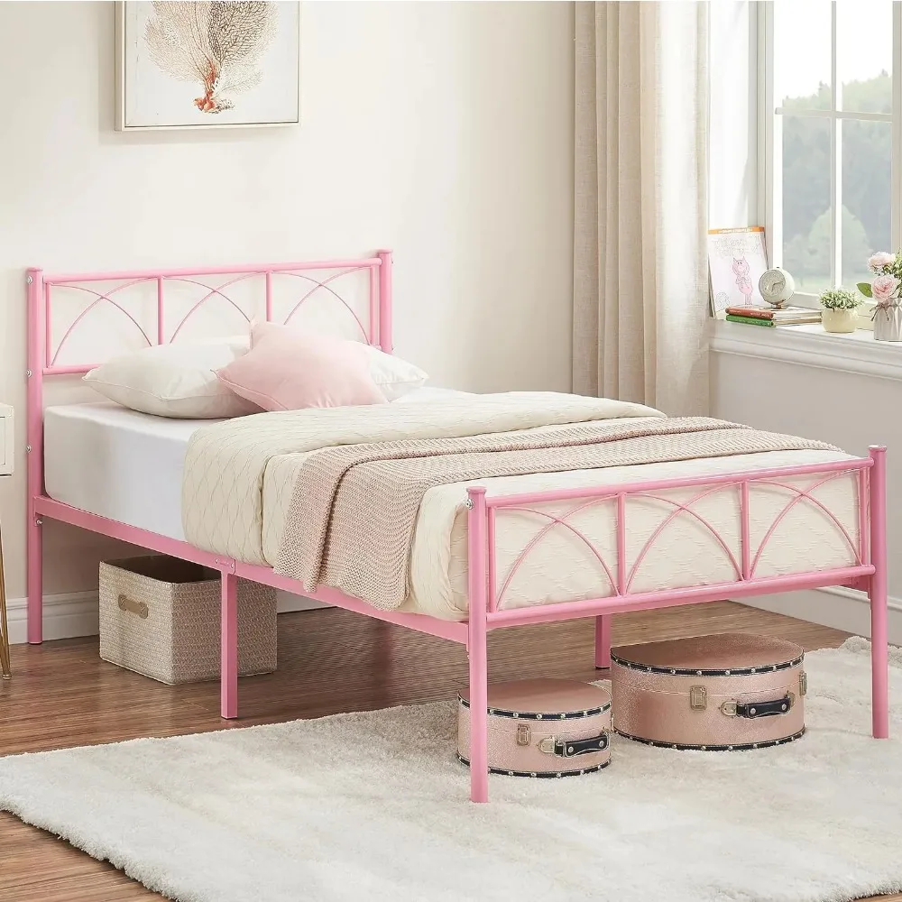 Platform Bed Frame with Headborad&Footboard,12.2 inches,No Box Spring Needed,Simple Assembly,Furniture(Pink,Twin)