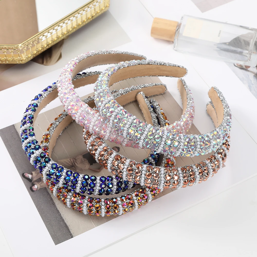 Rhinestones Retro Hair Hoops Women Party Festival Bezel Headbands For Women Out-going Hair Accessories Hairbands Hair Band