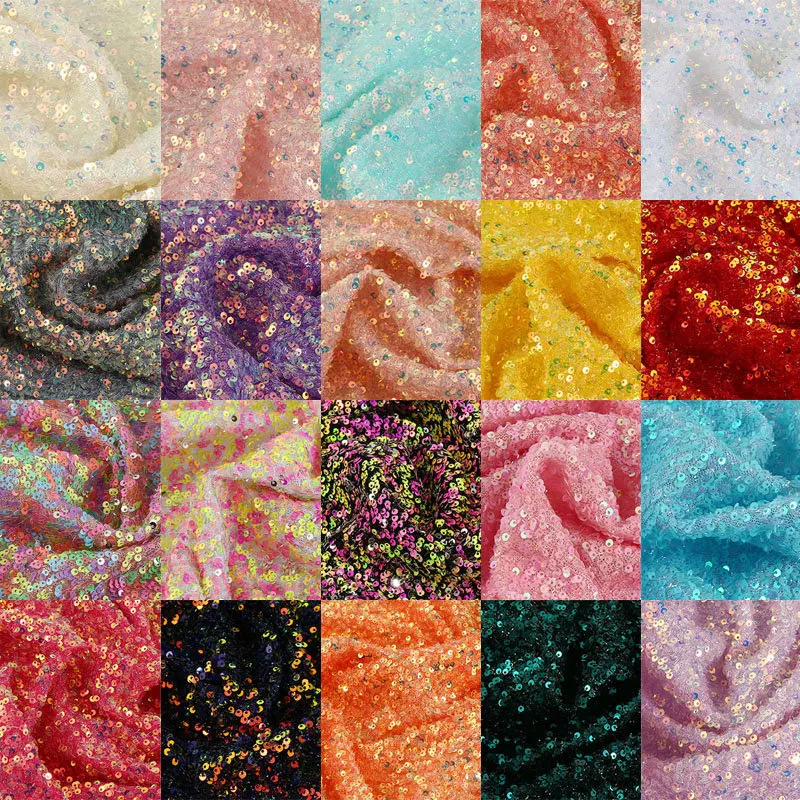 

3mm Sequin Embroidered Jacquard Mesh Fabric for DIY Sewing Wedding Decoration Evening Dress Stage Costume Cloth Material