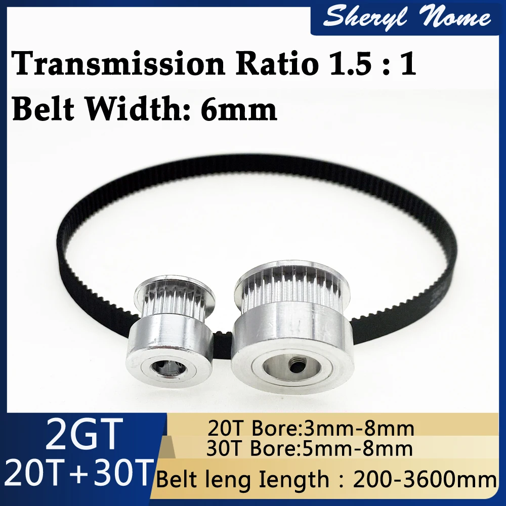 

2GT Timing Belt Pulley Set 30T 20Teeth Tensioning Wheel Bore6~8mm Belt Width 6mm Reduction 5:1 GT2 Synchronous Pulley Belt Kit