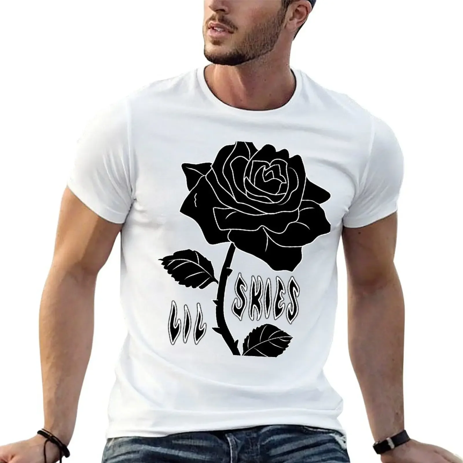 

lil skies dark rose T-Shirt street wear summer clothes men clothing