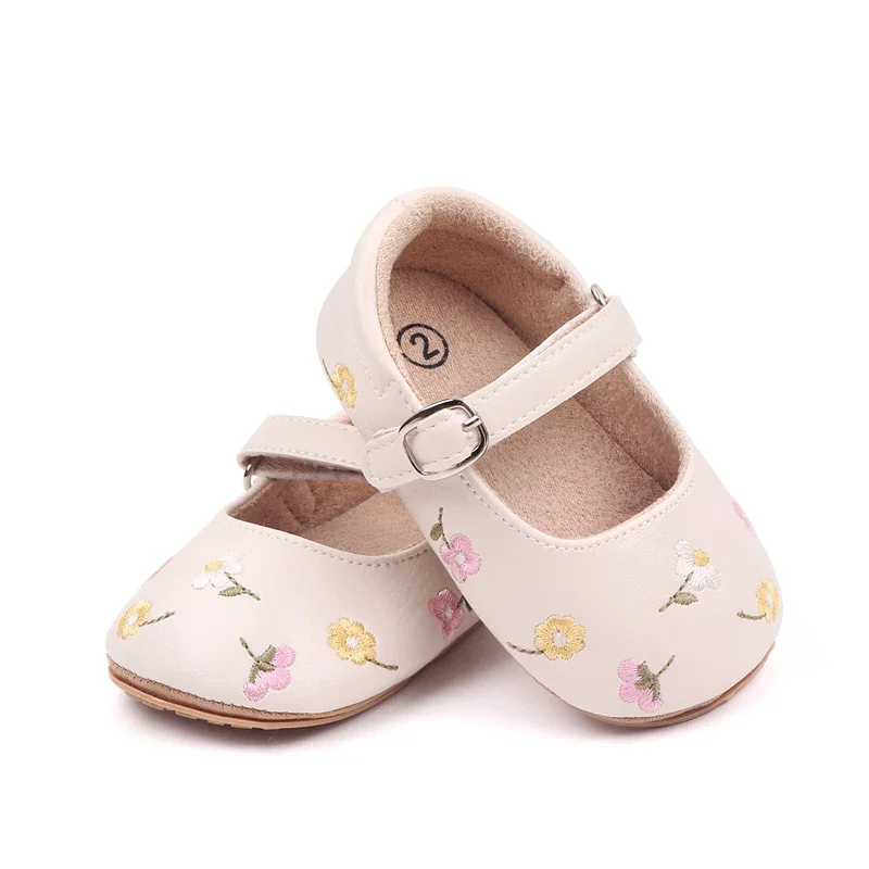 Bebê meninas sapatos mary jane apartamentos de couro do plutônio infantil vestido sapatos floral bordado princesa sapatos berço macio primeiro prewalker marrom