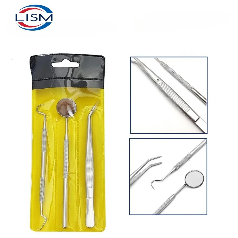 Dentist Grade 3 Pcs Stainless Steel Oral Cleaning Kit Dental Teeth Cleaning Tools with Mirror Tweezers for Daily Oral