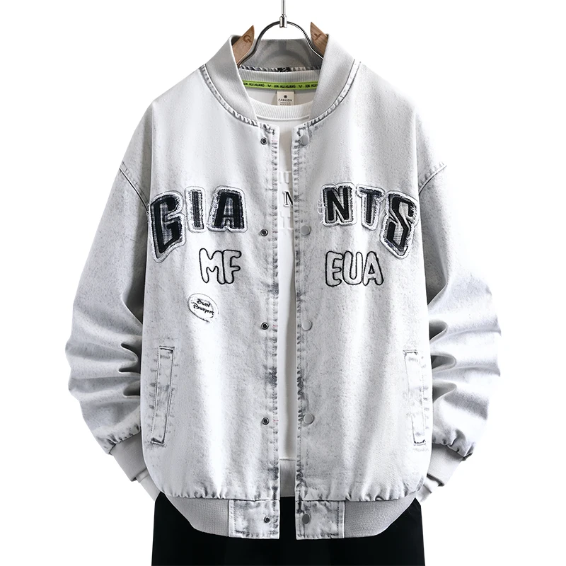 

Мужская модная джинсовая куртка на весну-осень из смесового хлопка с воротником-бомбером, свободного кроя, в повседневном стиле, для ежедневной носки