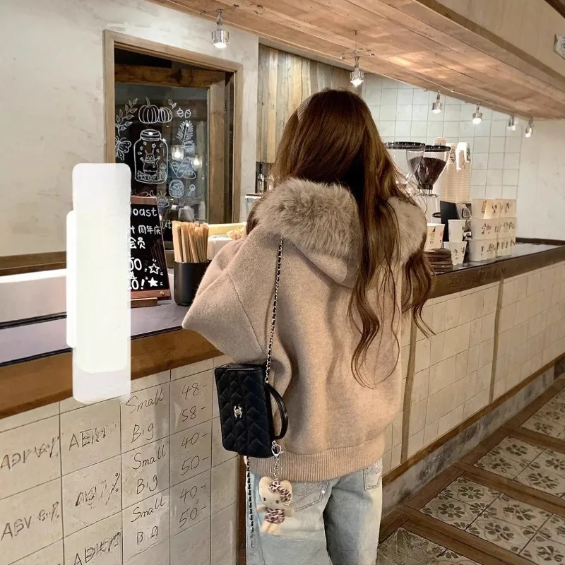 

Big Collar Sweater Cardigan Long Sleeved Jacket for Women in Autumn and Winter Loose and Slimming Soft and Sticky Knit Sweater