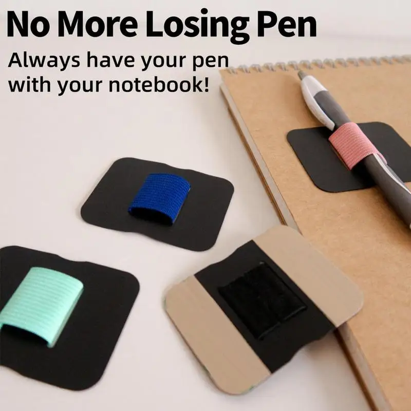 Pencil Clip PU Leather Pen Holder Self Adhesive Elastic Loop Cover Ring for Pencil Books Notebooks Journal Clipboard Stationery