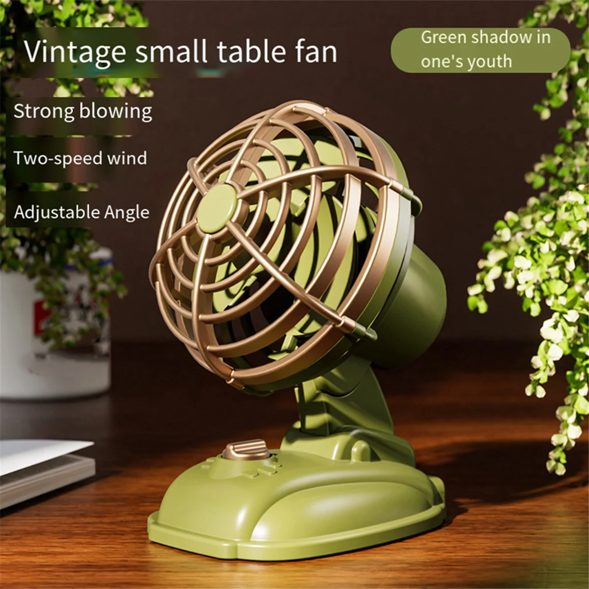 Retro Mini Desktop Fan 400mAh USB Rechargeable Desk Outdoor Desk Fan Portable Desktop Fan,Blue