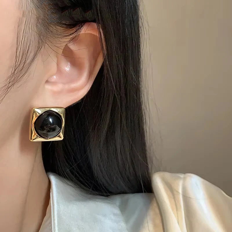 Gold Square Stud Earrings for Women - Vintage Chic Party Jewelry