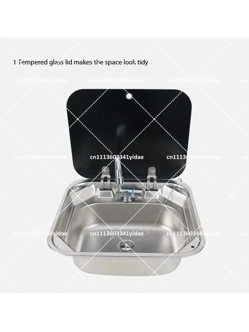 Stainless Steel Single Bowl Kitchen Sink with Cover, Square Vehicle Wash Basin, Foldable Water Basin with Water Filter