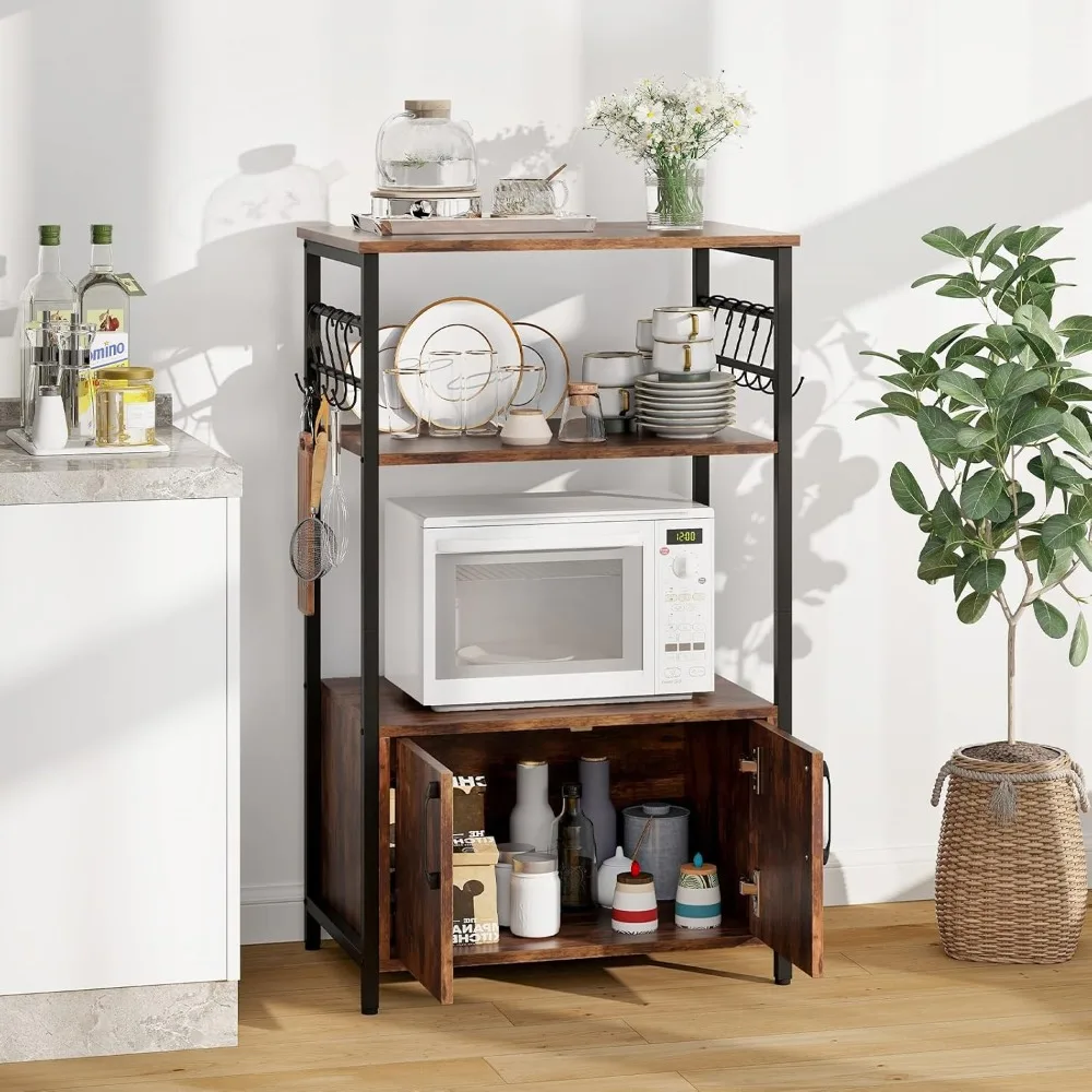 

Кухонный стеллаж-тумба для хранения, 3-ярусный шкаф-комод с 2 открытыми полками, 10 S-образными крючками, в индустриальном стиле, на заказ