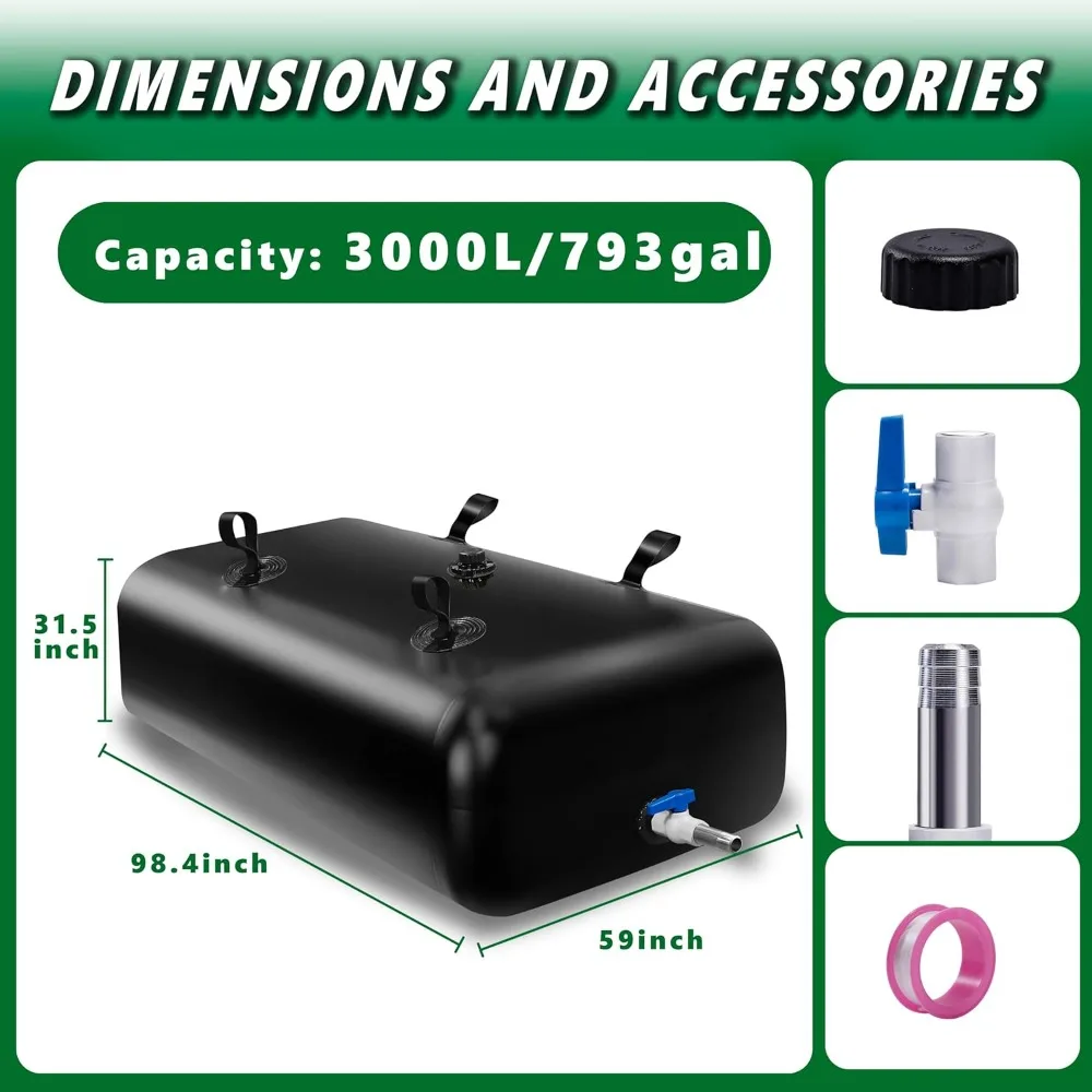 Tanque de água dobrável de grande capacidade - Bexiga de armazenamento portátil de 3000L/792.5Gal para alívio de queda