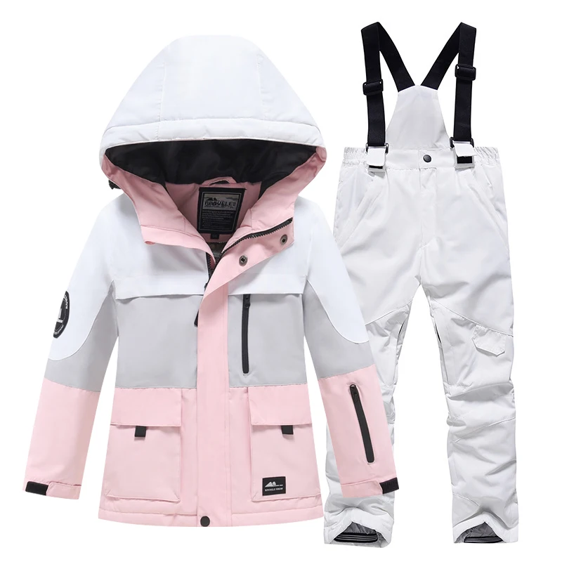 -30℃ 5 8 10 12 years old Children's snow suit set Boys and girls warm and waterproof ski suits Luxury off-road jackets and pants