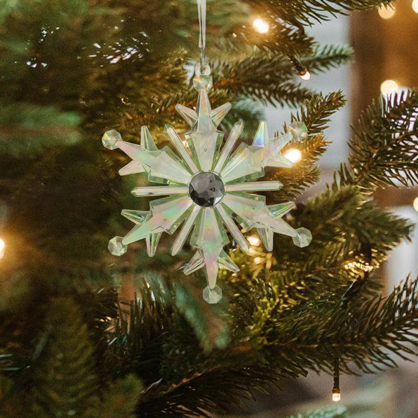 

Snowflake Ornaments Clear Hanging Snowflakes 4.8x4.6 Inch Iridescent Tree Pendant Decorations Winter Holiday Party Supplies