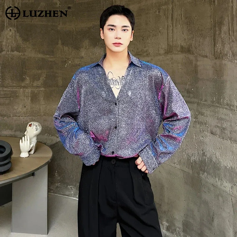 

LUZHEN Elegant Men's Long Sleeve Shirts Fashion Sequin Niche Design Casual Trendy Night Club Outfit Tops 2024 Spring New LZ1891