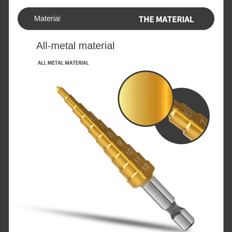 3-12Mm Spiral Grooved Step Drill Hex Step Drill Bit Guitar Tail Peg Pickup Drill Bit 1/4 Inch Hex Step Core Drill Bit