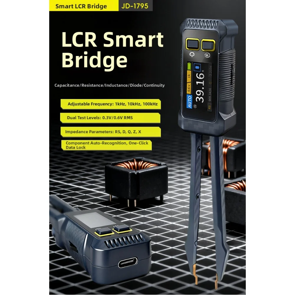 JD-1795 LCR Bridge Tweezers for Rapid Measurement of For SMD Components with Impedance Reactance and Loss Tangent Analysis