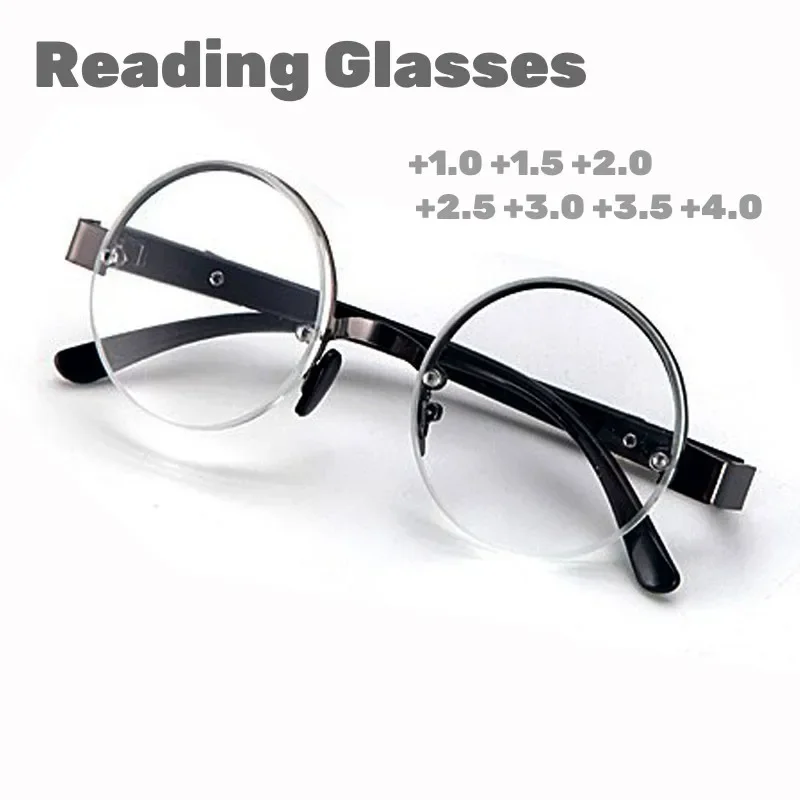 Men Anti-blue Light Reading Glasses HD Presbyopia Crystal Glass Lens Round Glasses Brown Far Sighted Eyeglasses 0 To +4.0