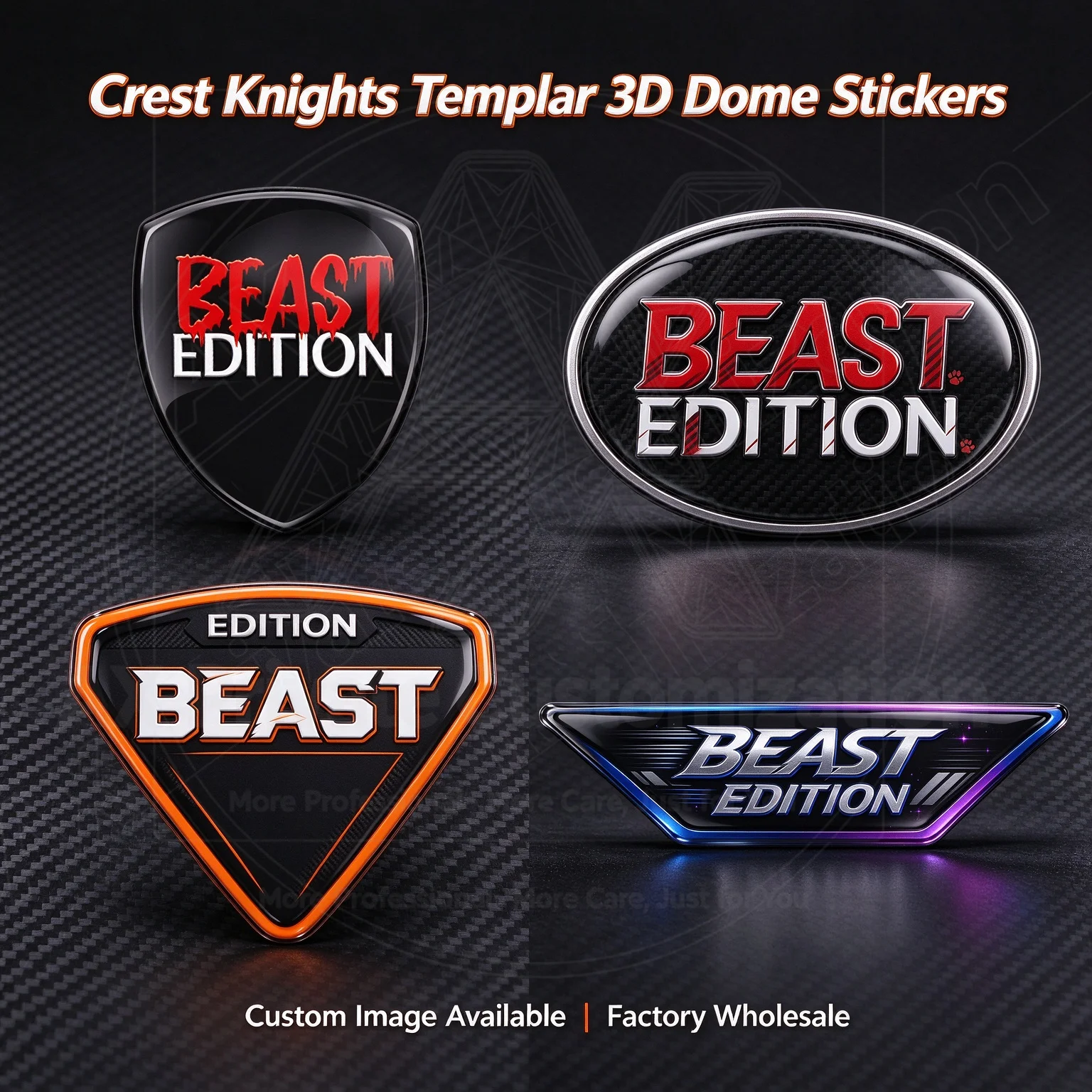 Beast Edition 3D Dome Sticker Car Emblem Logo, PU Resin Decal for Motorcycle Phone, Custom Image Wholesale