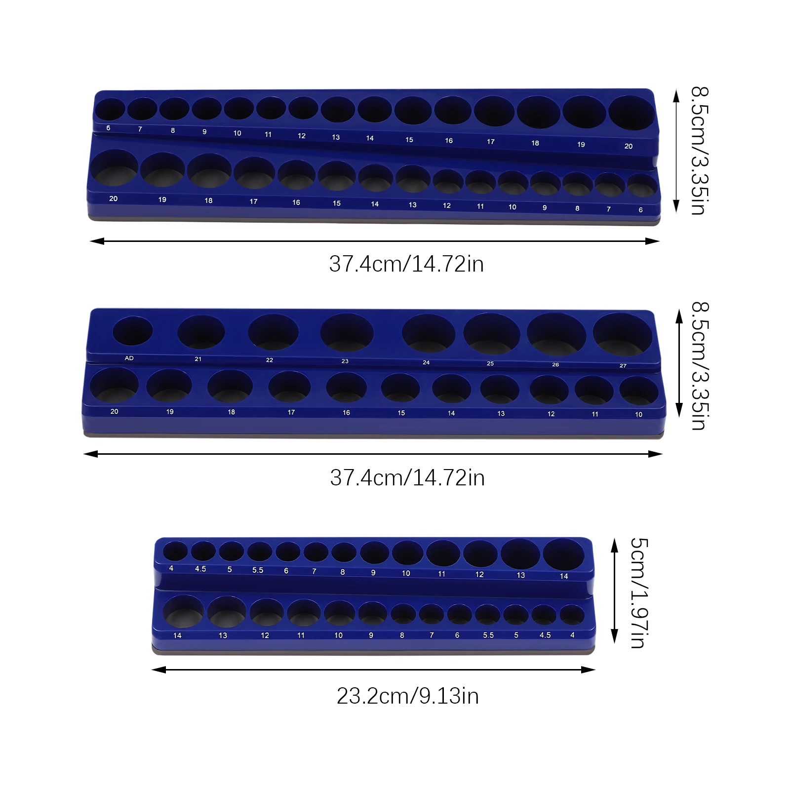 3PCS Magnetic Socket Organizer Magnetic Socket Holder Socket Tray Hold Capacity 68 Pieces