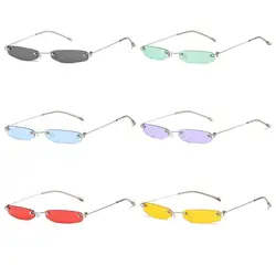 2024 Fashion Rimless Narrow Small Rectangle Sunglasses Clear Colorful Lens Sun Glasses Punk Frameless Shades UV400 Eyeglasses