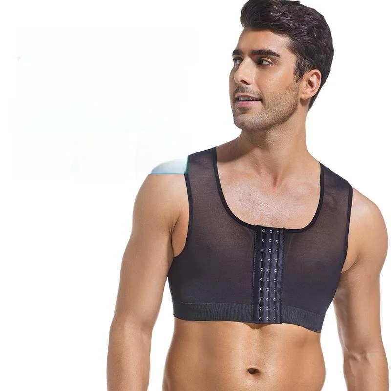 Men's Compression Vest Elastic Post-Operative Chest Binding Shirt Flat Chest Liposuction Breast Compression Garment Slimming ...