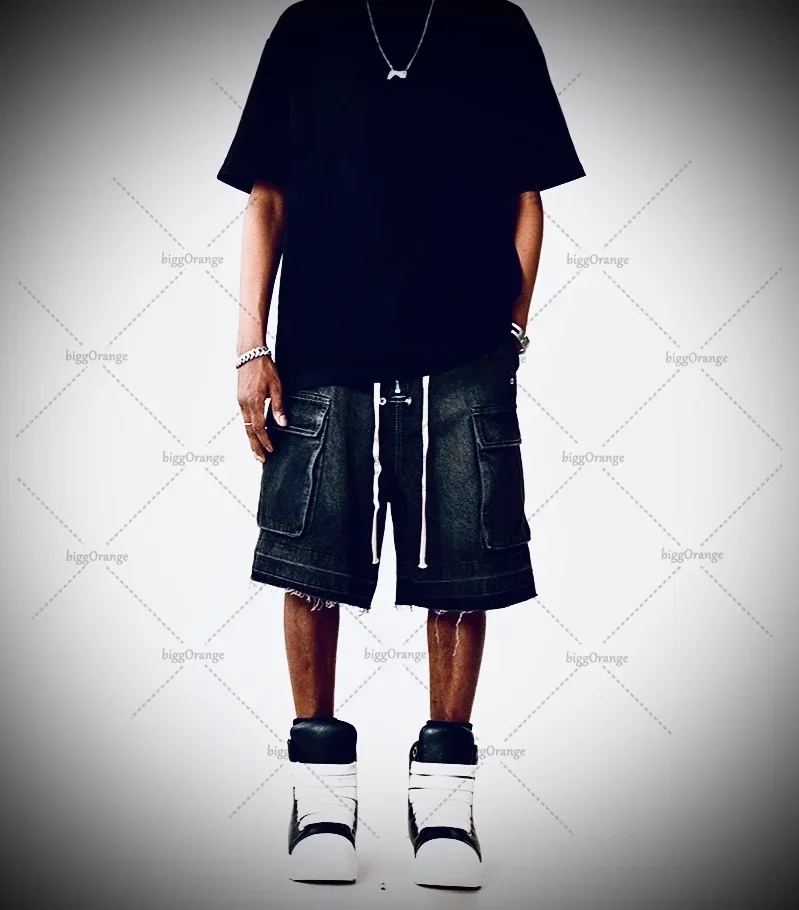 

Новые верхние готические уличные джинсы с несколькими карманами, мужские шорты, широкие свободные брюки в стиле хип-хоп, брюки до колена, свободные повседневные брюки