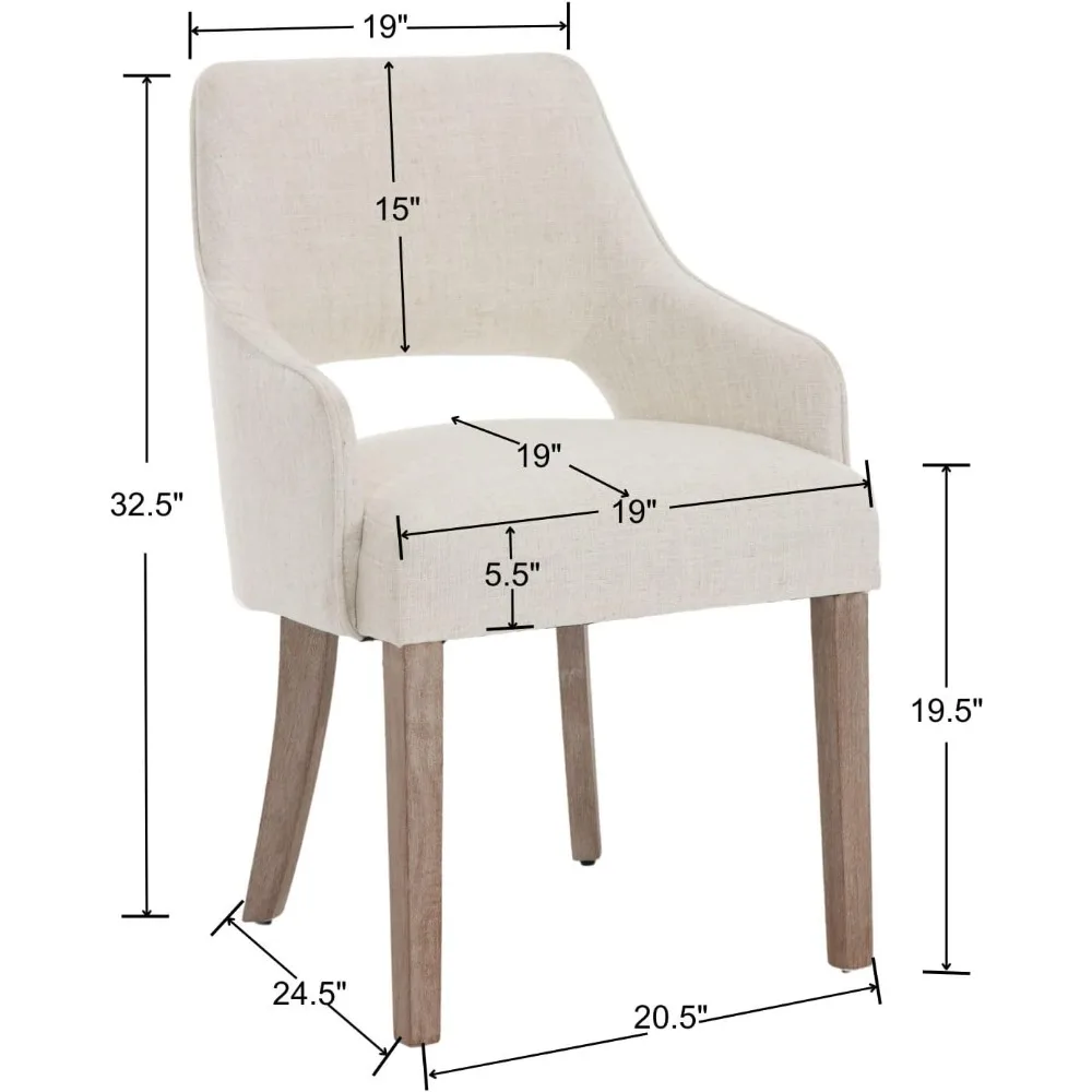 Farmhouse Dining Chairs Linen Kitchen Chairs with Arm Upholstered Accent Side Chair w/Wood Legs for Living Room/Dining