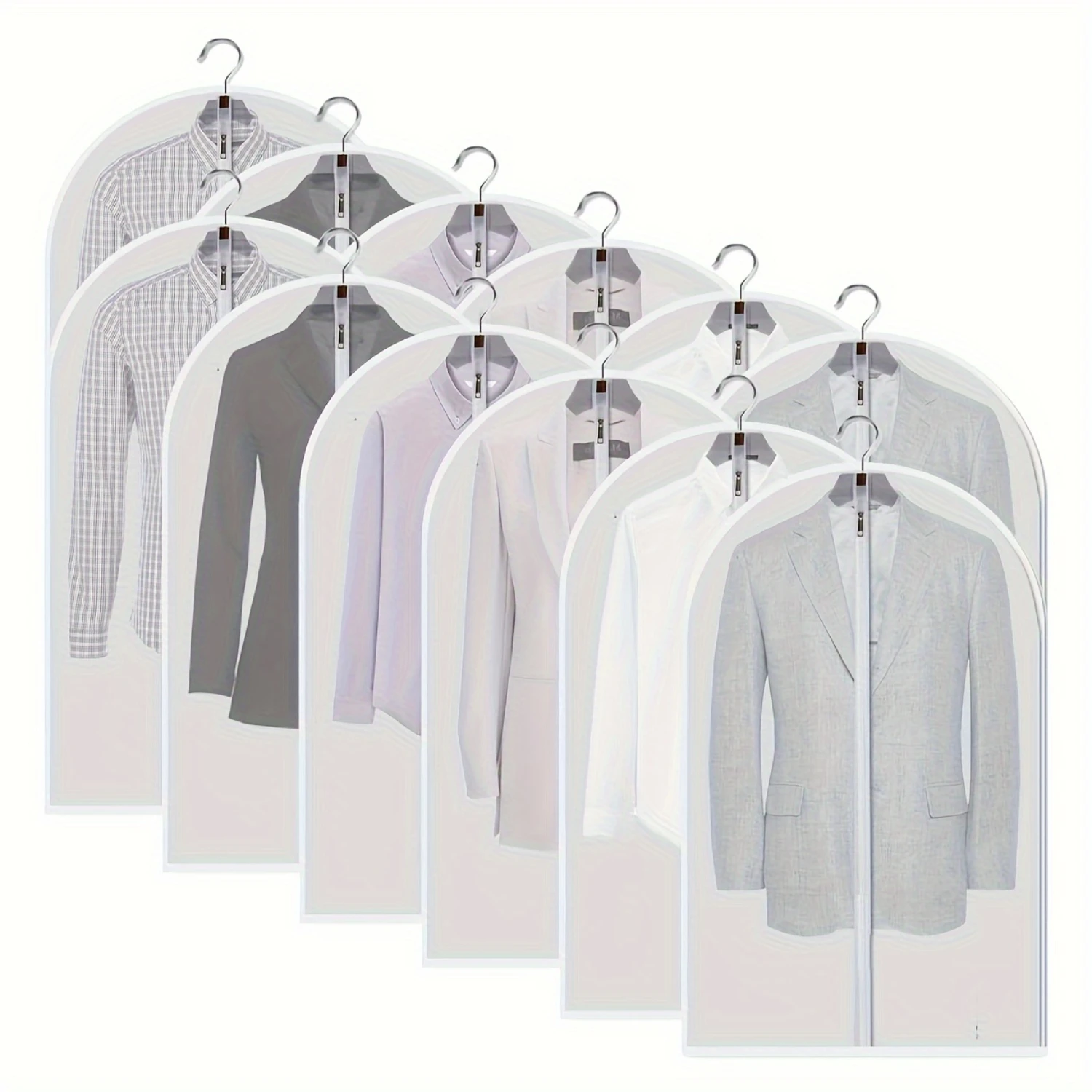 

"Crystal-Clear" 12-Piece Premium Transparent Garment Bags With Zipper - Dustproof Clothes Covers For Hanging, For Suits &