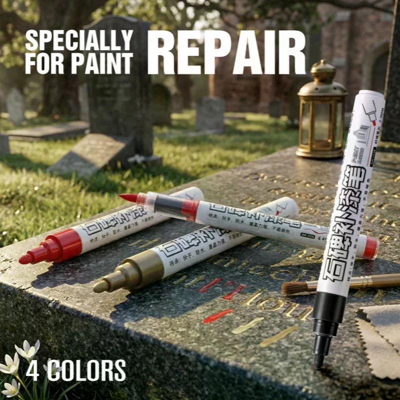 1Pcs Golden Tombstone Marker Pen Restores Faded Text On Tombstones And Granite Surfaces, Weather-Resistant, Quick-Drying Pen view 5