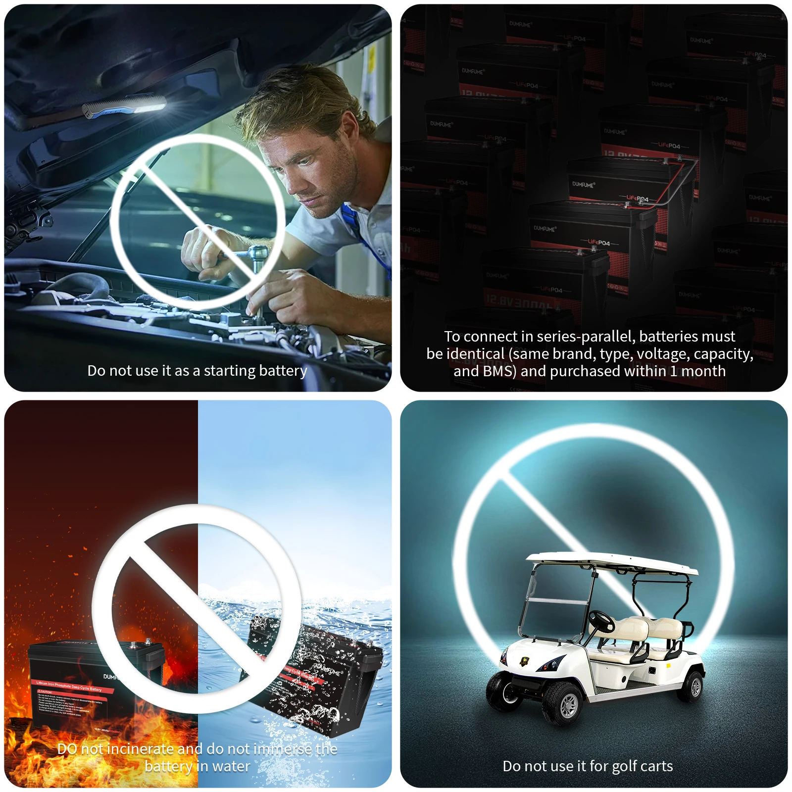 بطارية Dumfume 12 فولت 300 أمبير LiFePO4 مع مخرج 200 أمبير BMS 3840 وات مثالية لتخزين الطاقة الشمسية طاقة احتياطية منزلية RV #6