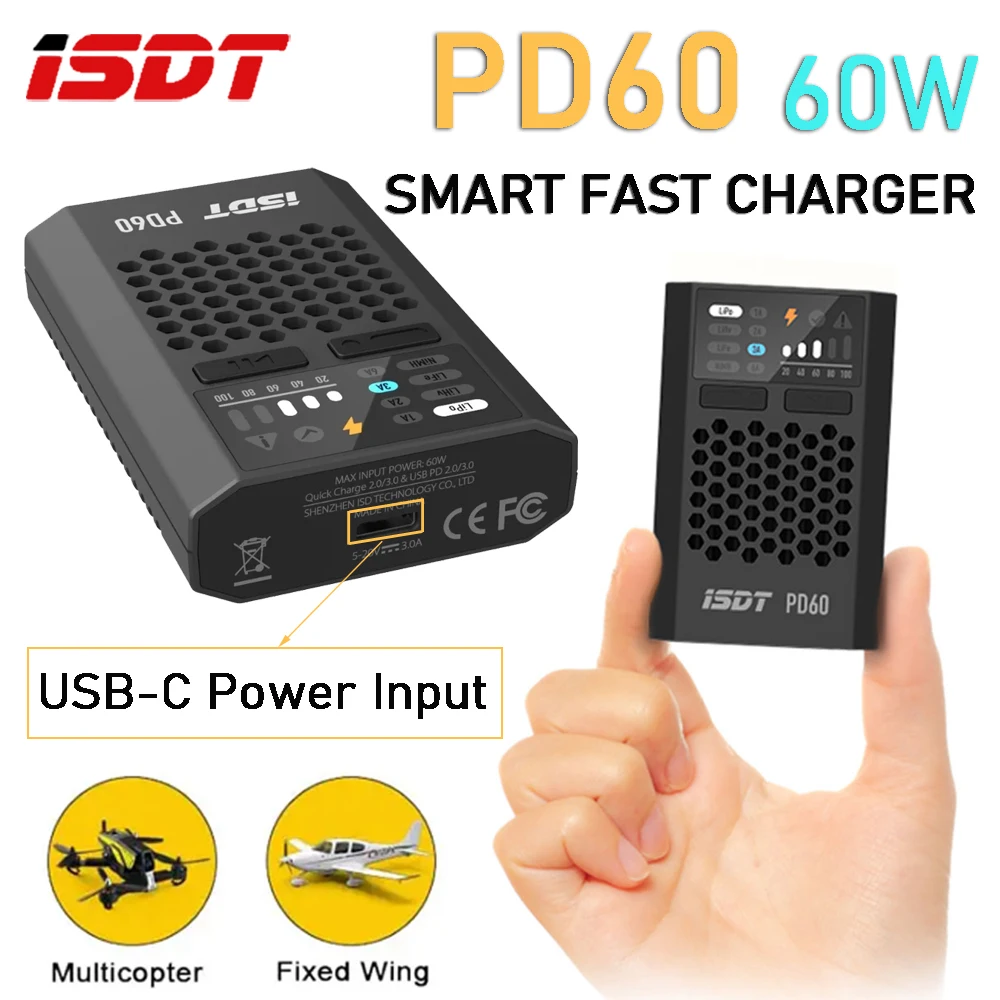 

ISDT Smart Fast Charger PD60 60 Вт Type-C Вход 1-4S Балансное зарядное устройство/разрядник для пульта дистанционного управления FPV Drone Aircraft