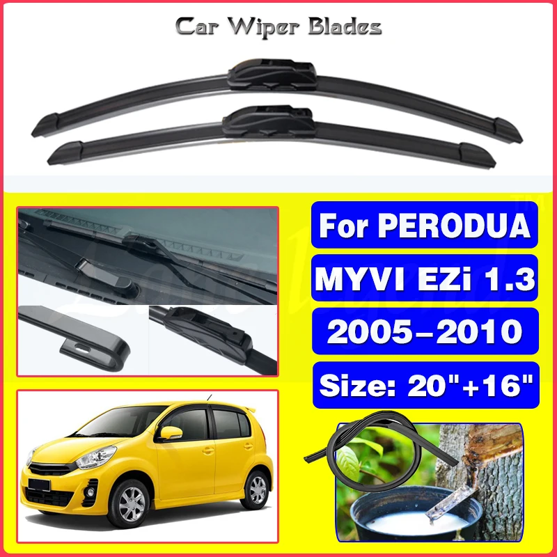 

Car Windshield Wiper Blades For PERODUA MYVI EZi 1.3 2005 - 2010 2009 2008 Front Wiper Blades Soft Rubber Auto Windscreen 20"16"